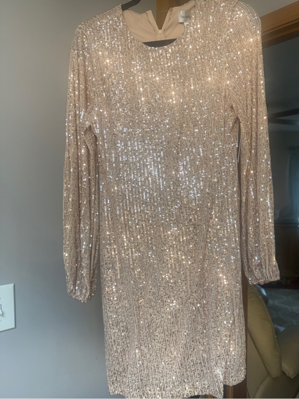 Premier Rose Gold Sequin Long Sleeve Shift Dress